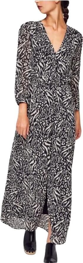 See u soon Gedrukte Lange Jurk V-Hals Glitter Black Dames - Foto 3