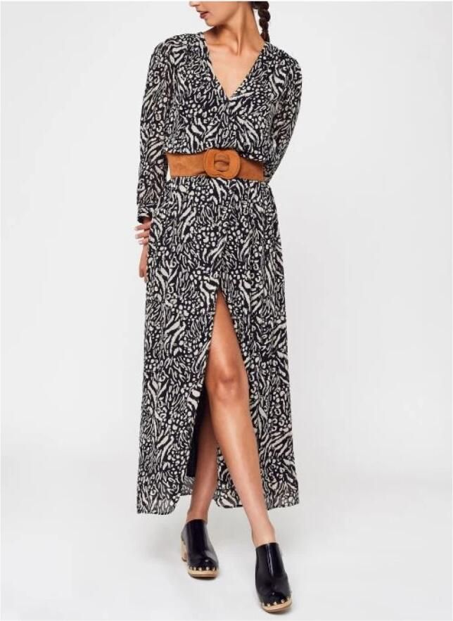 See u soon Gedrukte Lange Jurk V-Hals Glitter Black Dames