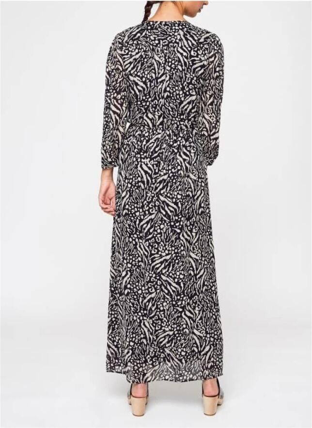 See u soon Gedrukte Lange Jurk V-Hals Glitter Black Dames - Foto 2