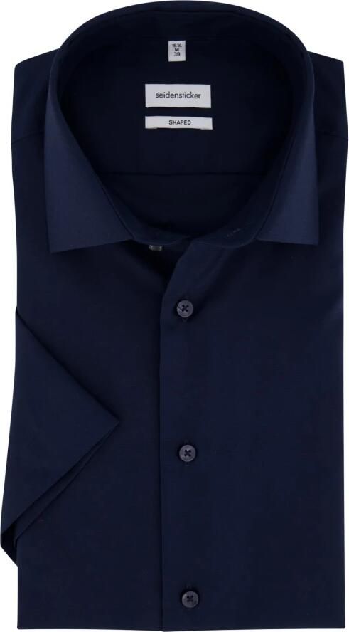 Seidensticker Donkerblauwe Jurk Blouse met Korte Mouwen Blue Heren