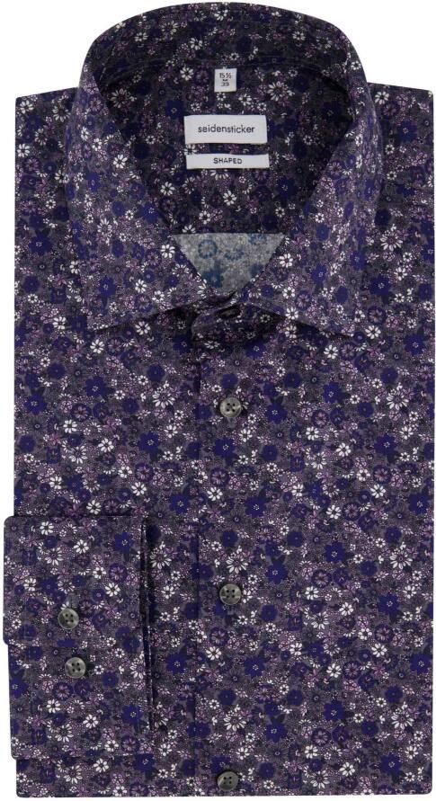 Seidensticker Gedrukte Grijze Overhemdjurk Slim Fit Multicolor Heren