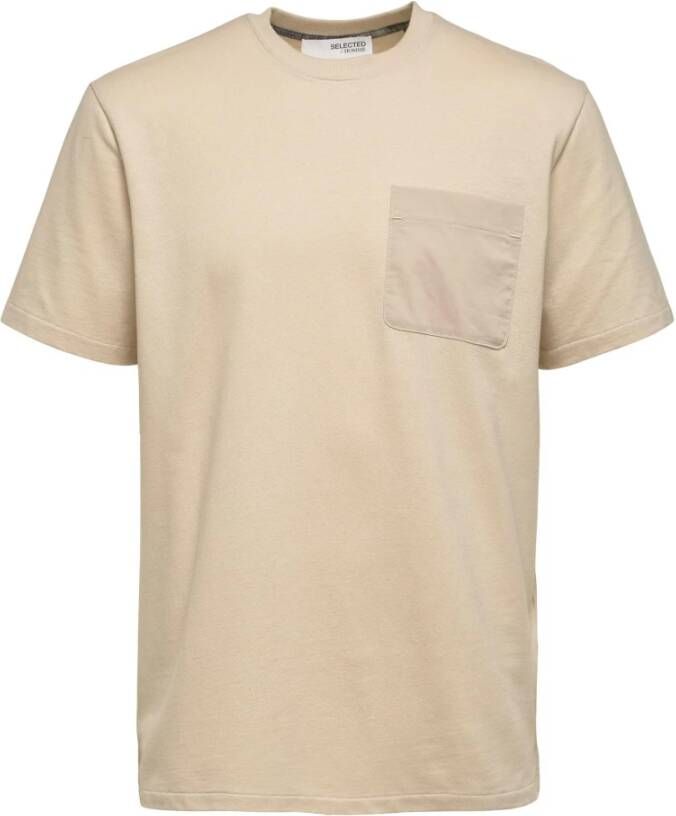 Selected Homme Collar-o T-shirt Selected Slhrelaxarvid Beige Heren