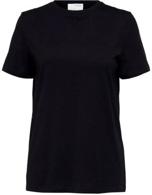 Selected Femme Essentiële Organische Katoenen T-Shirt Zwart Dames