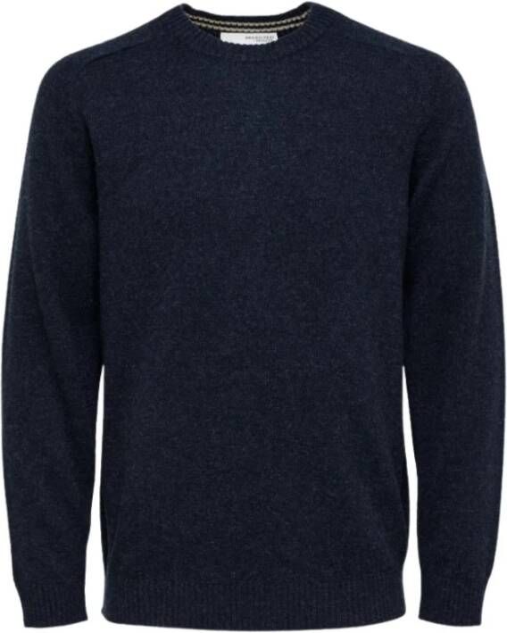Selected Homme Gezellige lamswollen crewneck sweaters Blauw Heren