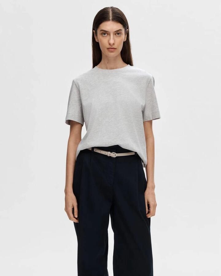 SELECTED FEMME Dames Tops & T-shirts Slfessential Ss Boxy Tee Lichtgrijs