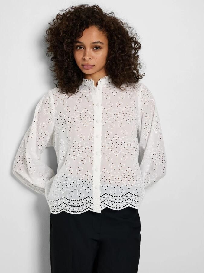 Selected Femme Geborduurde Katoenen Blouse met Geribbelde Kraag White Dames - Foto 3
