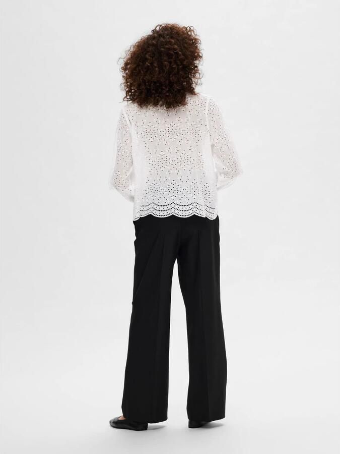 Selected Femme Geborduurde Katoenen Blouse met Geribbelde Kraag White Dames - Foto 4
