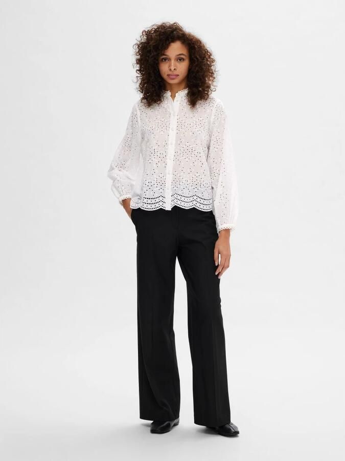 Selected Femme Geborduurde Katoenen Blouse met Geribbelde Kraag White Dames - Foto 5