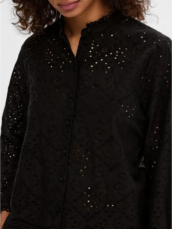 Selected Femme Geborduurde Katoenen Blouse met Geschulpte Kraag Black Dames - Foto 2