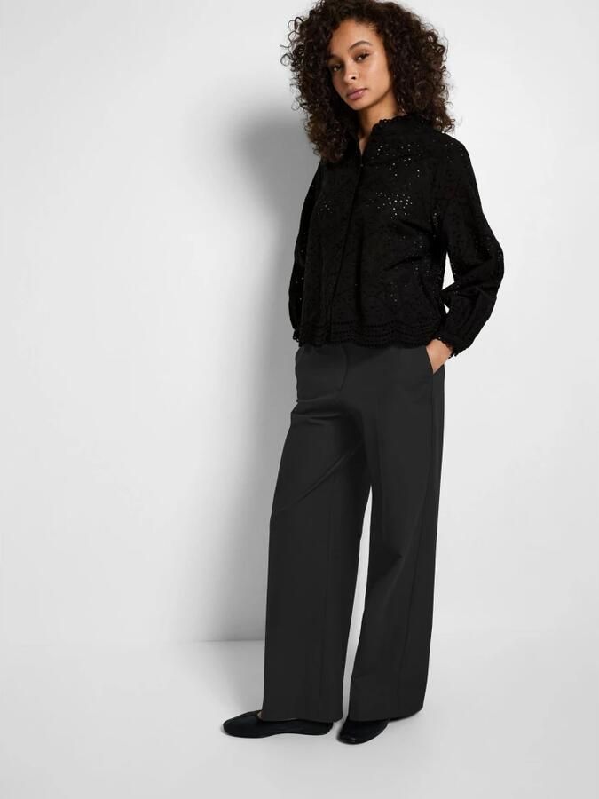 Selected Femme Geborduurde Katoenen Blouse met Geschulpte Kraag Black Dames - Foto 5