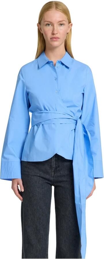 Selected Femme Gekruiste Katoenen Shirt Blue Dames