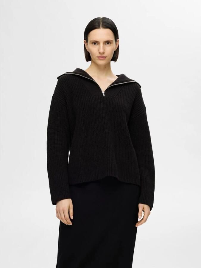 SELECTED FEMME Dames Truien & Vesten Slfbloomie Ls Knit Half Zip Zwart - Foto 7