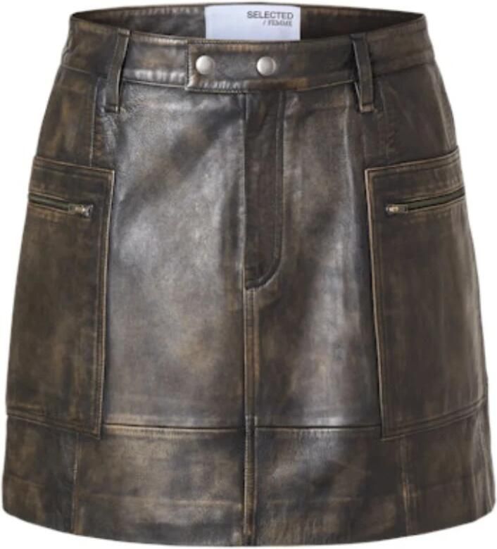 Selected Femme Leren rok met ritszakken model 'NANA'