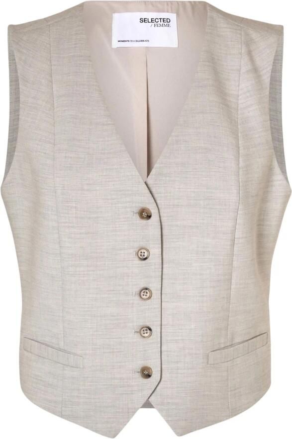 Selected Femme V-hals Mouwloze Vest met Voorknopen Beige Dames - Foto 8