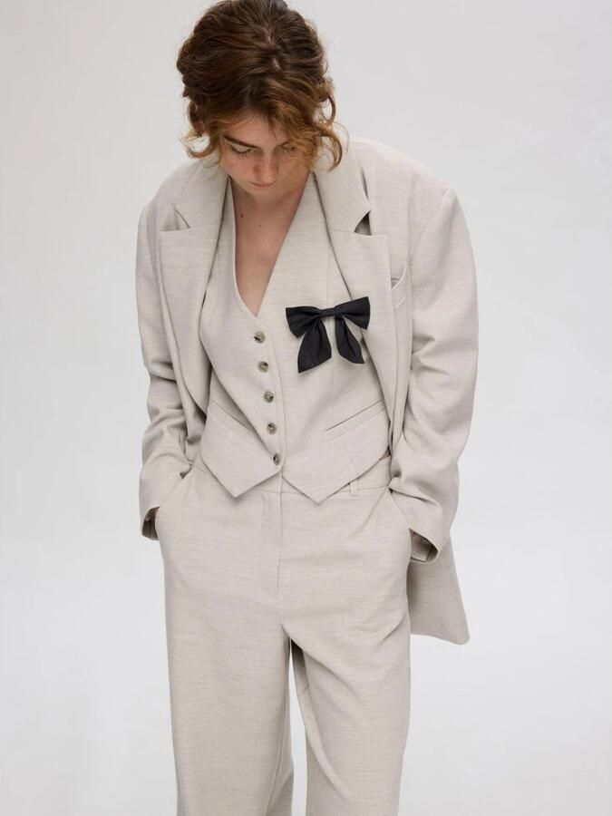 Selected Femme V-hals Mouwloze Vest met Voorknopen Beige Dames - Foto 2