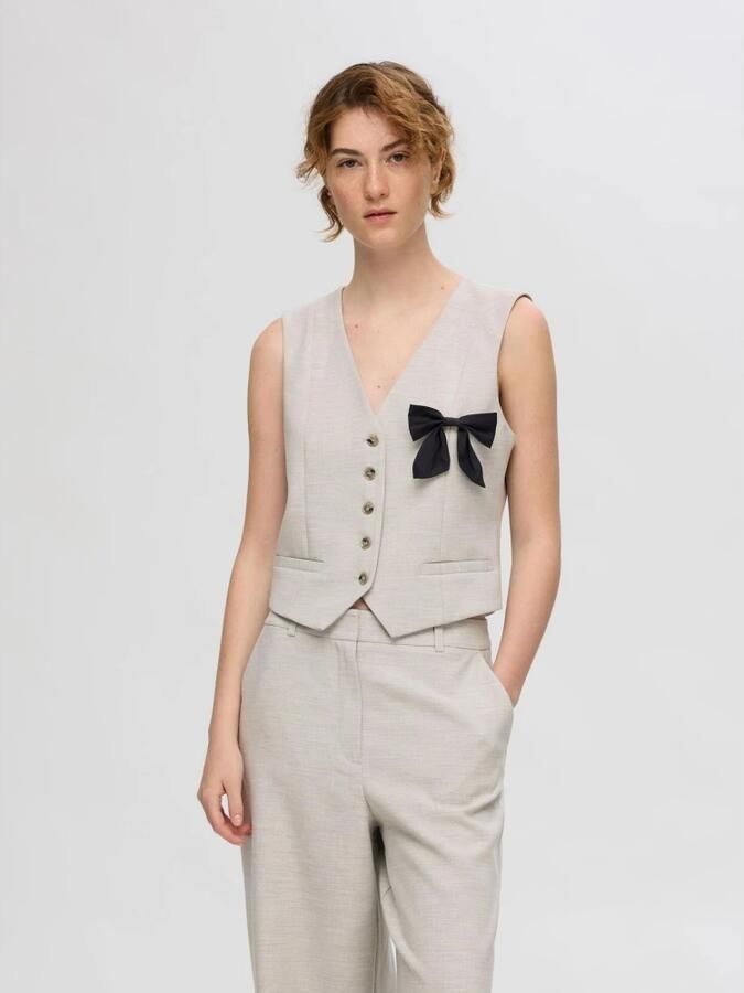 Selected Femme V-hals Mouwloze Vest met Voorknopen Beige Dames - Foto 3