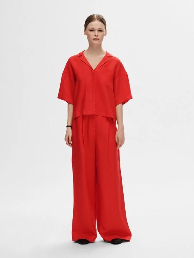 SELECTED FEMME high waist wide leg pantalon SLFYRA rood - Foto 3
