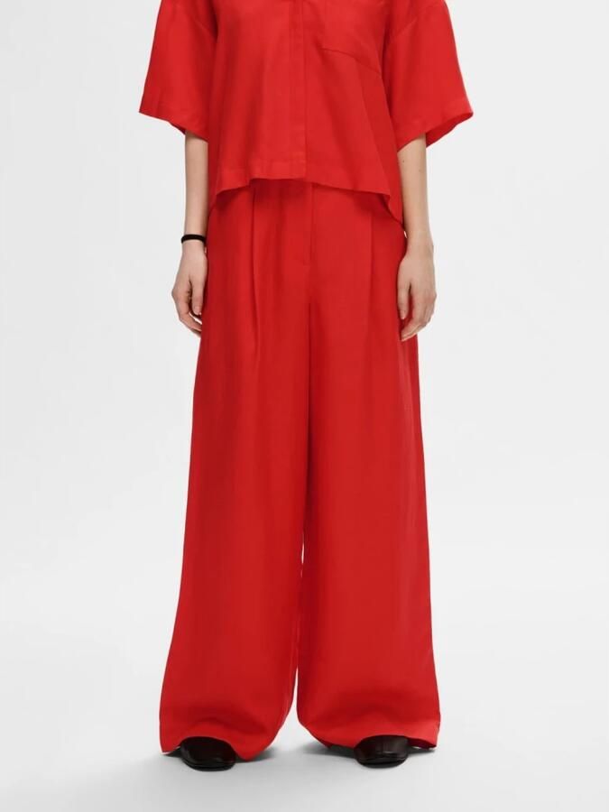 SELECTED FEMME high waist wide leg pantalon SLFYRA rood - Foto 4