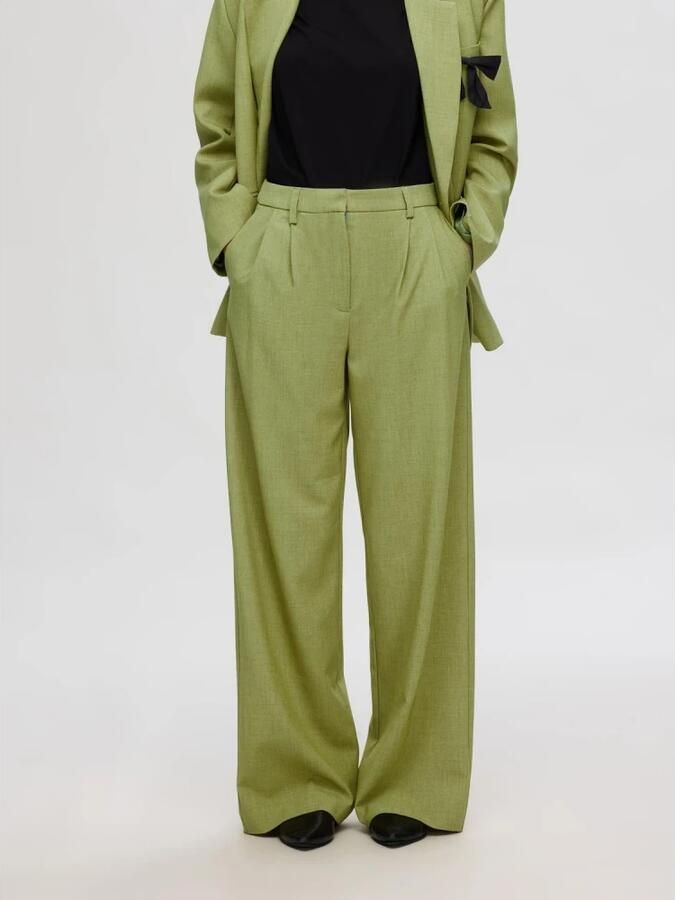 SELECTED FEMME high waist wide leg pantalon limegroen - Foto 2