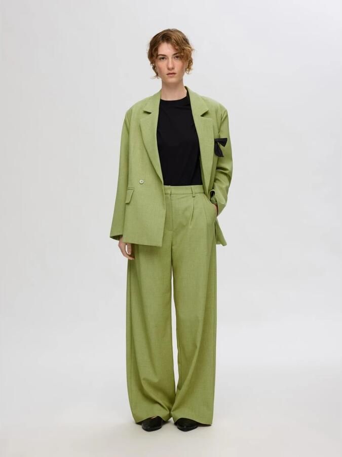 SELECTED FEMME high waist wide leg pantalon limegroen - Foto 4