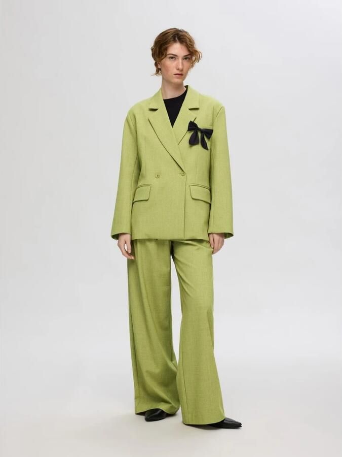 SELECTED FEMME high waist wide leg pantalon limegroen - Foto 6