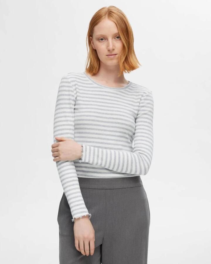 SELECTED FEMME Dames Tops & T-shirts Slfanna Ls Crew Neck Tee Str Grijs