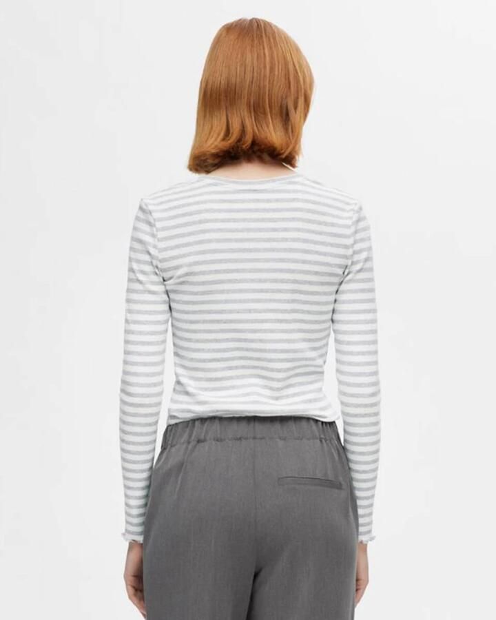 SELECTED FEMME Dames Tops & T-shirts Slfanna Ls Crew Neck Tee Str Grijs - Foto 2