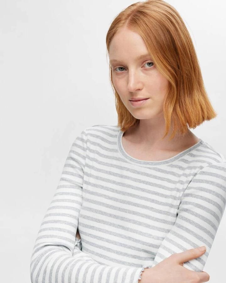 SELECTED FEMME Dames Tops & T-shirts Slfanna Ls Crew Neck Tee Str Grijs - Foto 3