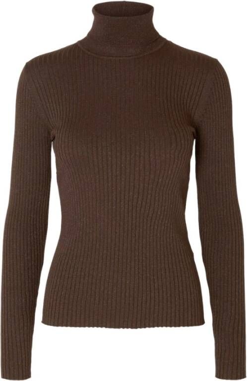 SELECTED FEMME Dames Truien & Vesten Slflydia Ls Knit Rollneck Lurex B Bruin