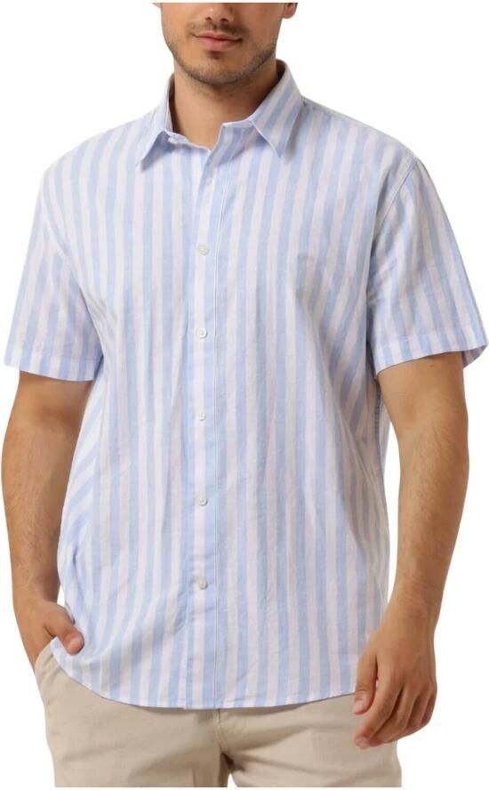 SELECTED HOMME Heren Overhemden Slhregnew-linen Shirt Ss Classic Blauw wit Gestreept - Foto 4
