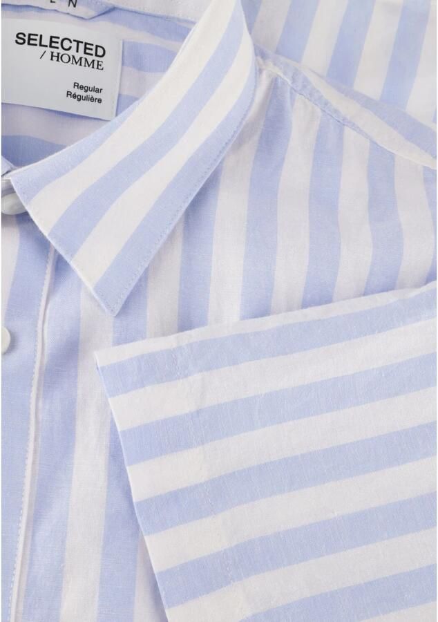 SELECTED HOMME Heren Overhemden Slhregnew-linen Shirt Ss Classic Blauw wit Gestreept - Foto 2