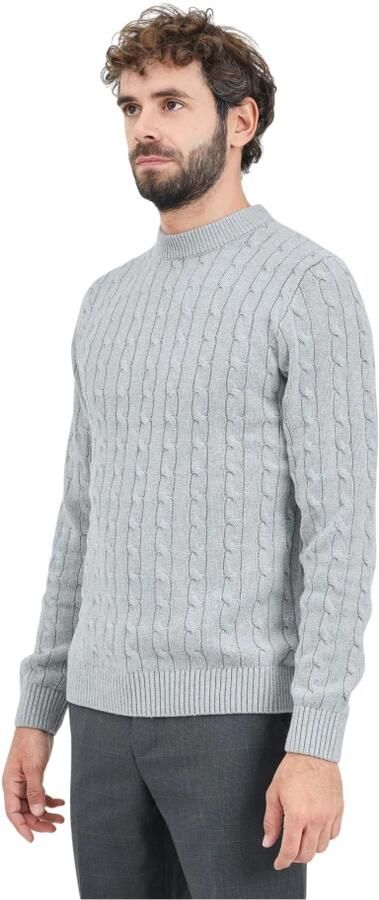 Selected Homme Grijze Gebreide Ronde Hals Trui Gray Heren