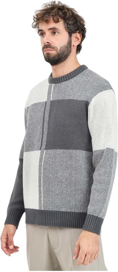 Selected Homme Grijze trui met abstract ruitpatroon Gray Heren