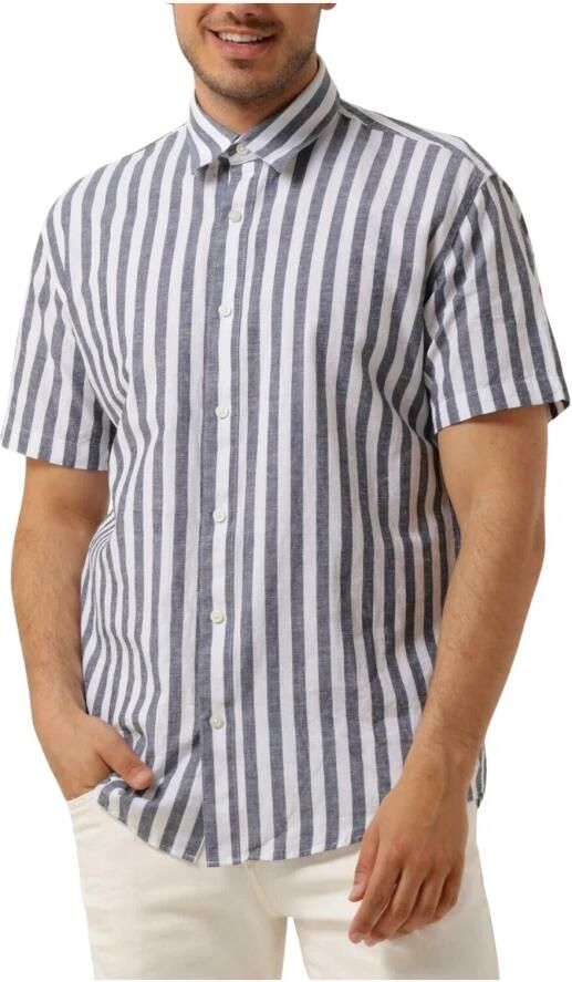 SELECTED HOMME Heren Overhemden Slhregnew-linen Shirt Ss Classic Blauw wit Gestreept - Foto 3