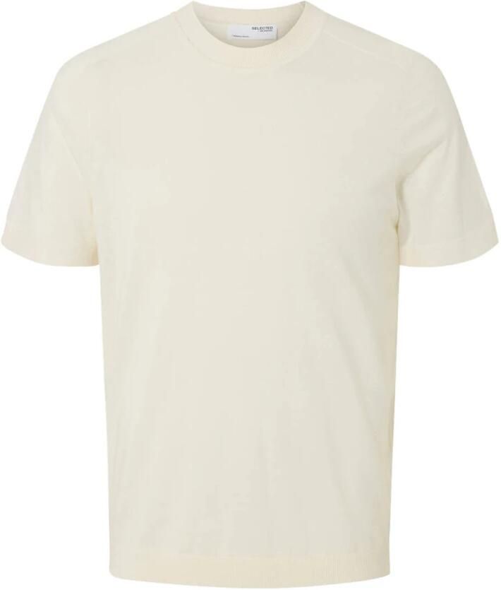 Selected Homme Korte Mouw Merino Crew Neck T-shirt Beige Heren