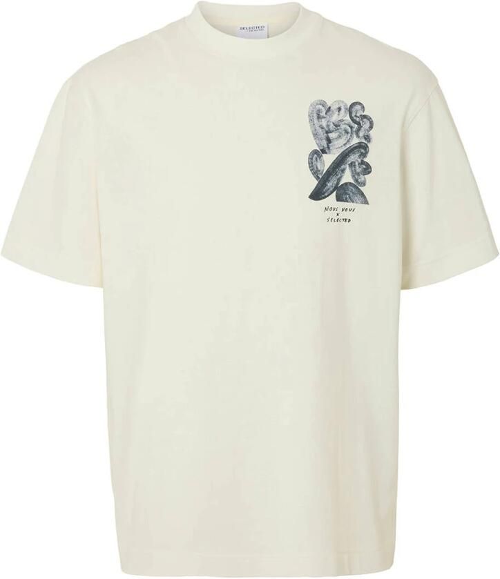 SELECTED HOMME Heren Polo's & T-shirts Slhrelaxwill License Ss O-neck Tee Gebroken Wit