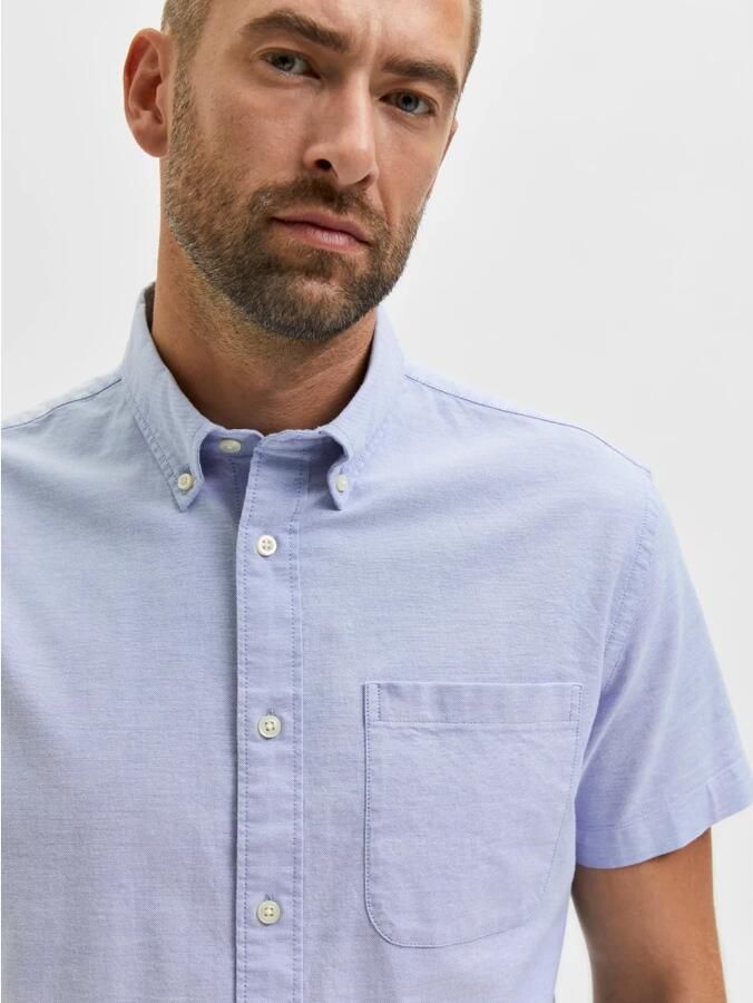SELECTED HOMME Heren Overhemden Slhslimnew-linen Shirts Ss Classic W Blauw