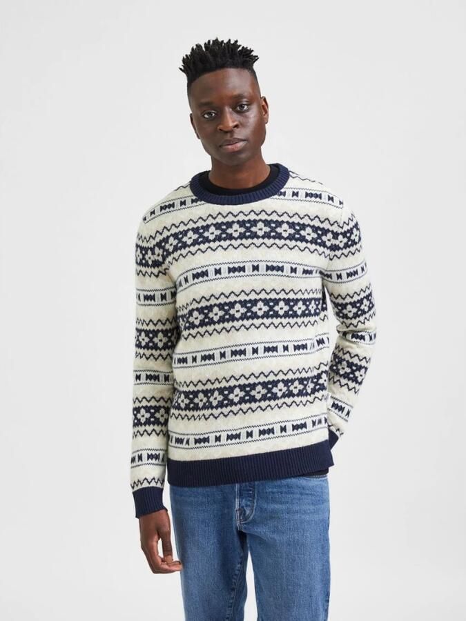 SELECTED HOMME Heren Truien & Vesten Faroe Ls Knit Fair Isle Crew Beige - Foto 2