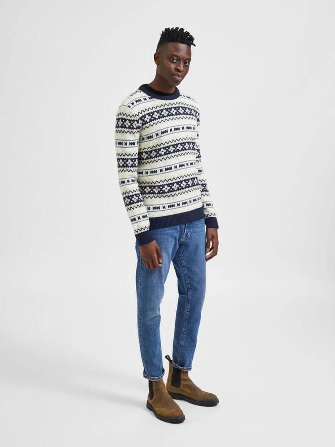 SELECTED HOMME Heren Truien & Vesten Faroe Ls Knit Fair Isle Crew Beige - Foto 4