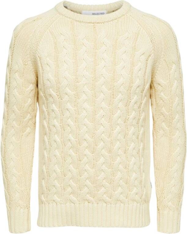 Selected Homme Slhbill LS Knit Cable Crew Neck W 16086658 Geel Heren