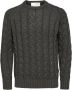 Selected Homme Slhbill LS Knit Cable Crew Neck W 16086658 Grijs Heren - Thumbnail 1