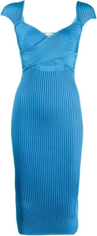 Self Portrait Blauwe Gebreide Midi Jurk Pf22-053 Blauw