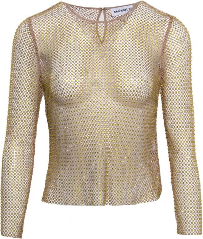 Self Portrait Top met lange mouwen en zelfportret Beige Dames
