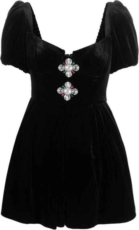 Self Portrait Zwarte jurk met glanzende details Zwart Dames