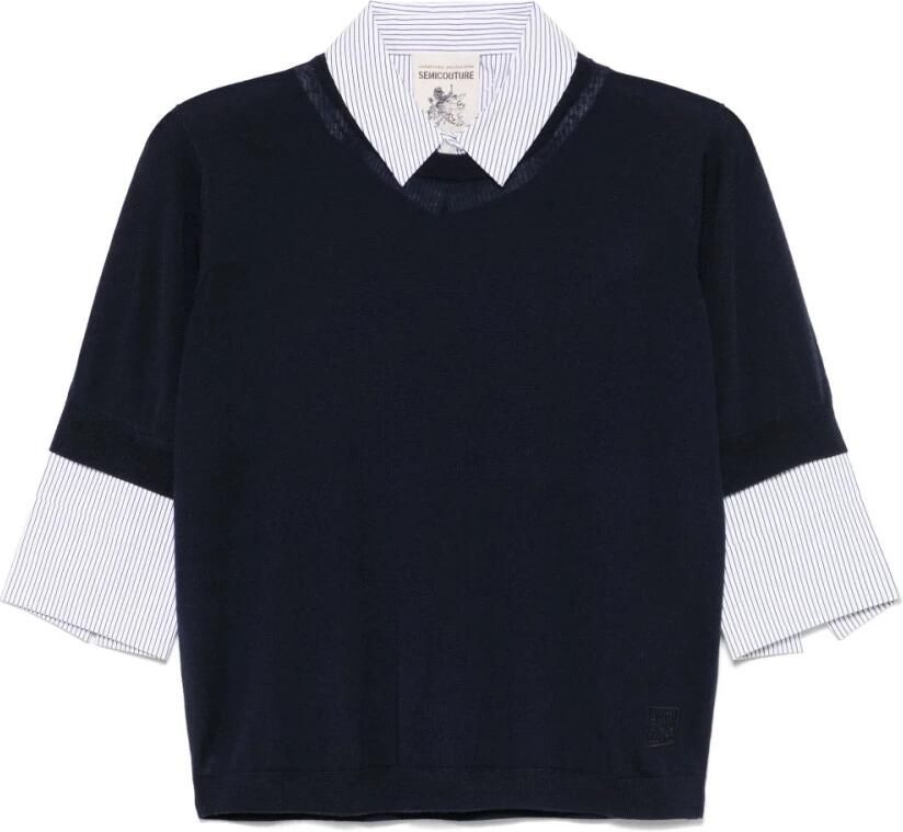 Semicouture Blauwe Gestreepte Trui met Afneembare Kraag Blue Dames