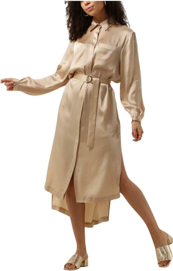 Semicouture Beige Satijnen Lange Chemisier Jurk Beige Dames - Foto 4