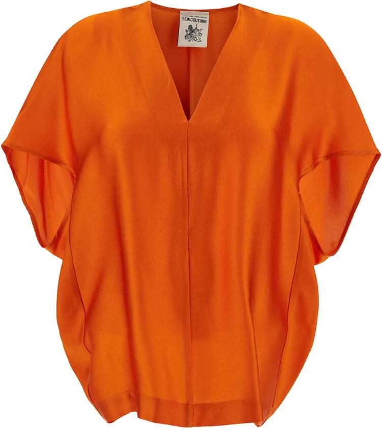 Semicouture Oranje Satijnen V-hals Blouse Orange Dames - Foto 2