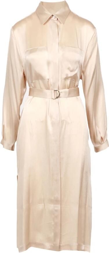 Semicouture Beige Satijnen Lange Chemisier Jurk Beige Dames - Foto 7