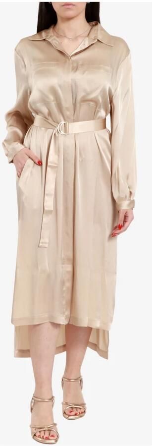 Semicouture Beige Satijnen Lange Chemisier Jurk Beige Dames - Foto 5