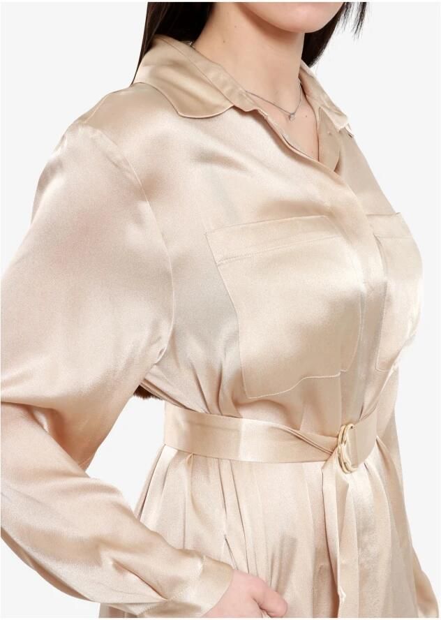 Semicouture Beige Satijnen Lange Chemisier Jurk Beige Dames - Foto 3